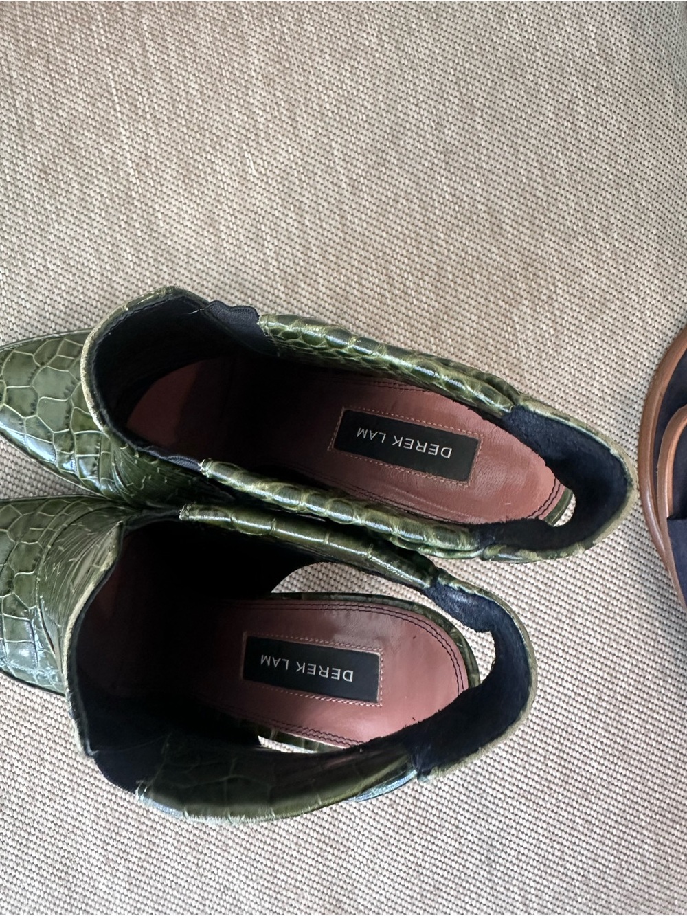 Derek Lam Olive Green Croc-Embossed Slingback Wedge Booties - Picture 2 of 3